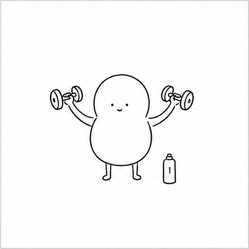ダンベルを持つキャラクターのイラスト