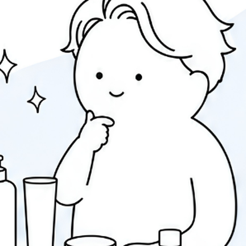 スキンケアで身だしなみを整えるキャラクターのイラスト