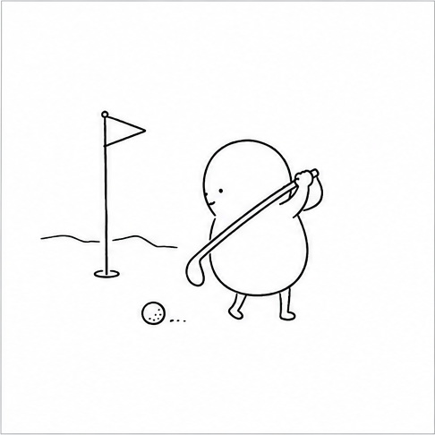 ゴルフクラブを振るキャラクターのイラスト