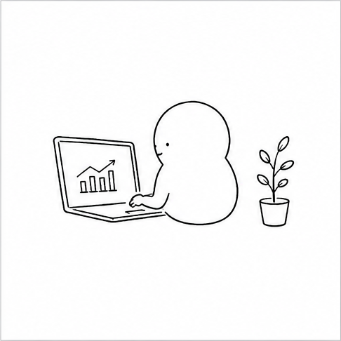 PCで作業するキャラクターのイラスト