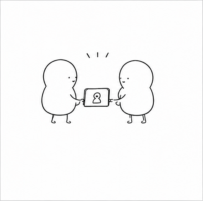 2体のキャラクターが一緒に画面を見るイラスト